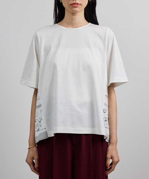 tシャツ 「洗える」「YUKO SAEKI for ROPE’・コラボ」スカーフ柄プリント Aラインカットソー レディース ROPE' tシャツ 「洗える」「YUKO SAEKI for ROPE'・コラボ