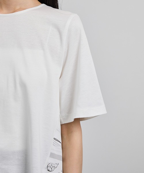 tシャツ 「洗える」「YUKO SAEKI for ROPE’・コラボ」スカーフ柄プリント Aラインカットソー レディース ROPE' tシャツ 「洗える」「YUKO SAEKI for ROPE'・コラボ