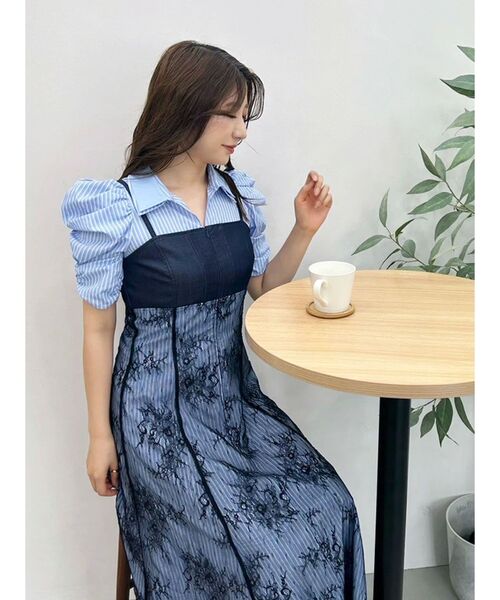 専用　110 ショコラワンピース　ブルー ZUCCa / オパールドットジャージィー / ワンピース(M navy(13