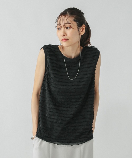 ADORE ノースリーブ トップス ティアード フリル ブラック 38 GLOBAL WORK（グローバルワーク） tシャツ ティアードフリル