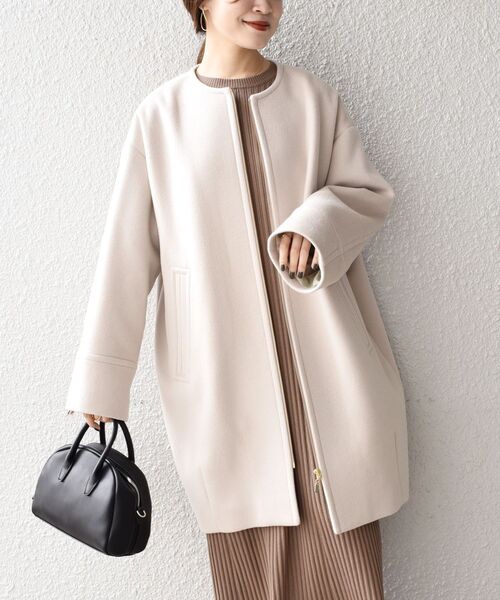 SHIPS（シップス） ノーカラーコート SMALL ナチュラル レディース