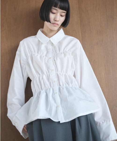 ♡出品 AIC. ブラウス シャツ シャーリングデザインブロードシャツ レディース