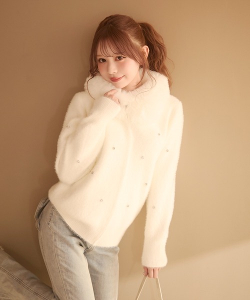 TITTY＆CO. ブルゾン アウター ビジュー付きファージャケット
