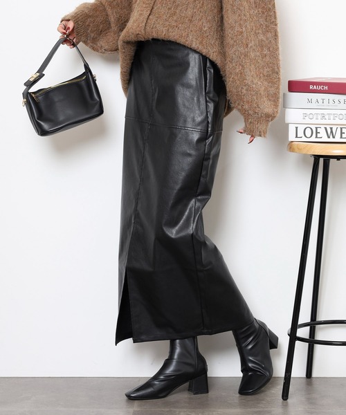 スカート フェイクレザー切替スリットロングスカート | FUNALIVE | 09