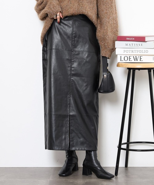スカート フェイクレザー切替スリットロングスカート | FUNALIVE | 08