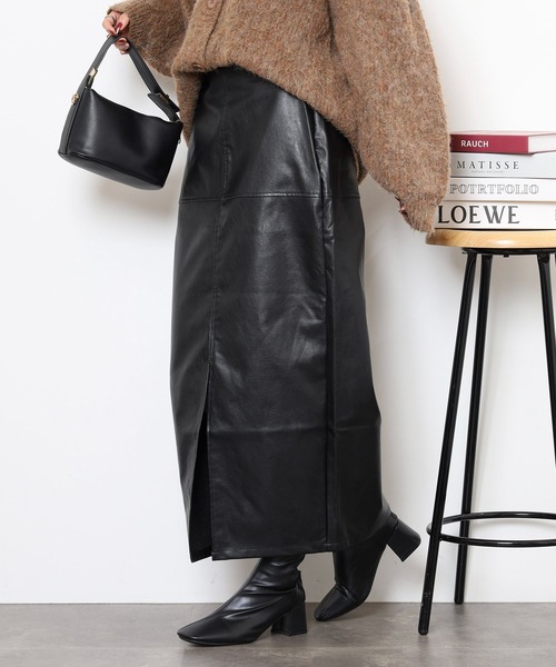 スカート フェイクレザー切替スリットロングスカート | FUNALIVE | 07