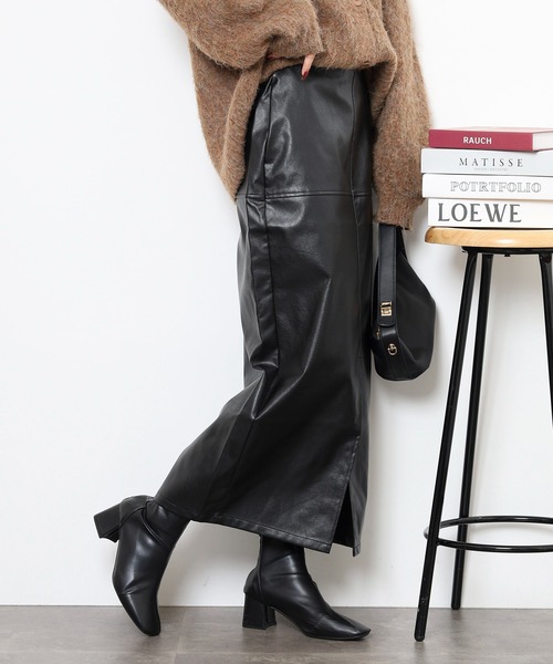 スカート フェイクレザー切替スリットロングスカート | FUNALIVE | 10