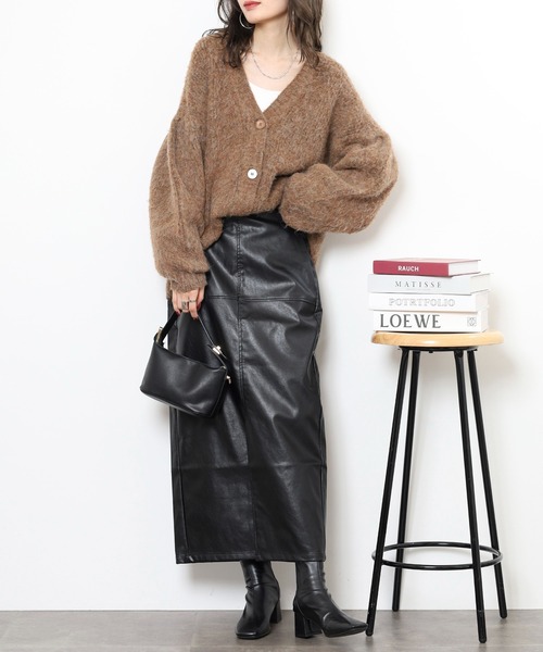 スカート フェイクレザー切替スリットロングスカート | FUNALIVE | 11