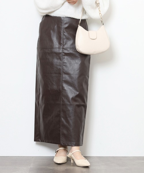 スカート フェイクレザー切替スリットロングスカート | FUNALIVE | 12