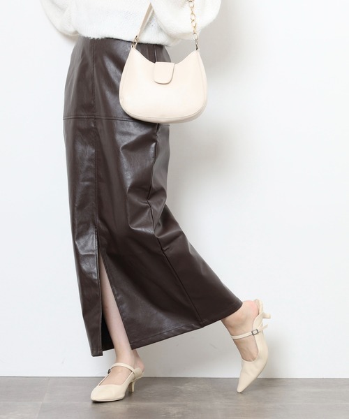 スカート フェイクレザー切替スリットロングスカート | FUNALIVE | 14