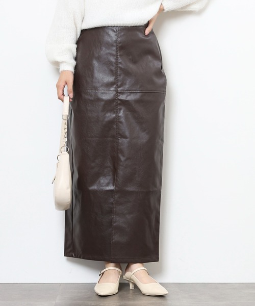 スカート フェイクレザー切替スリットロングスカート | FUNALIVE | 15