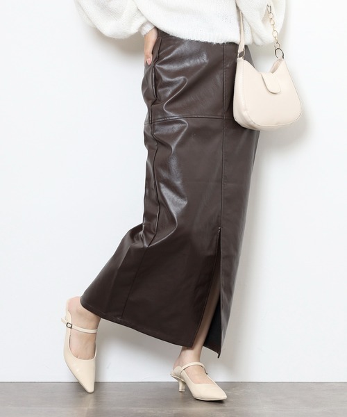 スカート フェイクレザー切替スリットロングスカート | FUNALIVE | 13