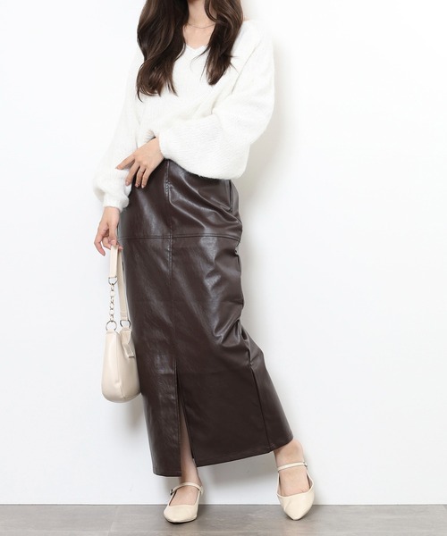 スカート フェイクレザー切替スリットロングスカート | FUNALIVE | 16