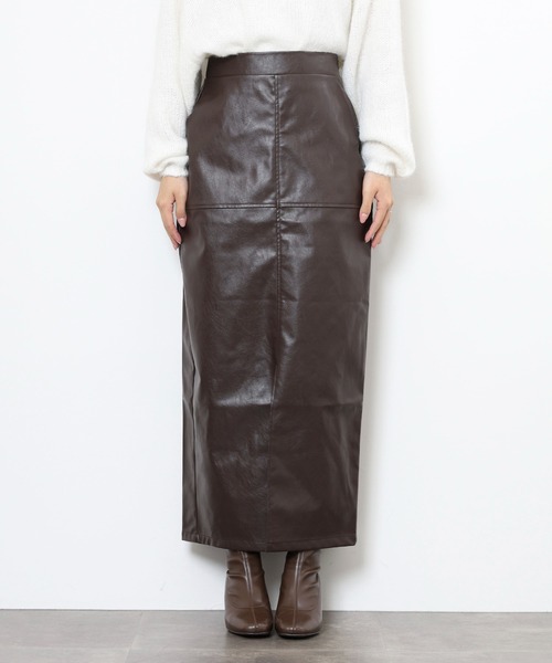 スカート フェイクレザー切替スリットロングスカート | FUNALIVE | 17