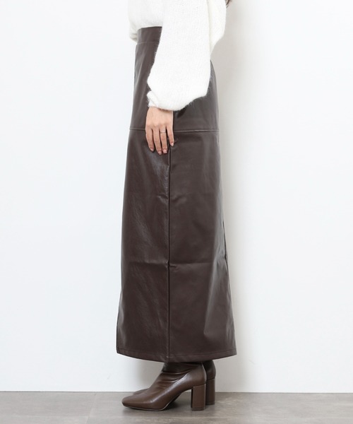 スカート フェイクレザー切替スリットロングスカート | FUNALIVE | 18
