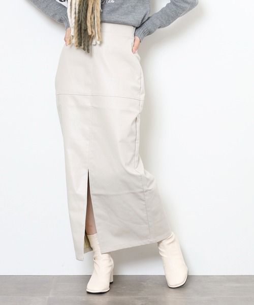 スカート フェイクレザー切替スリットロングスカート | FUNALIVE | 04