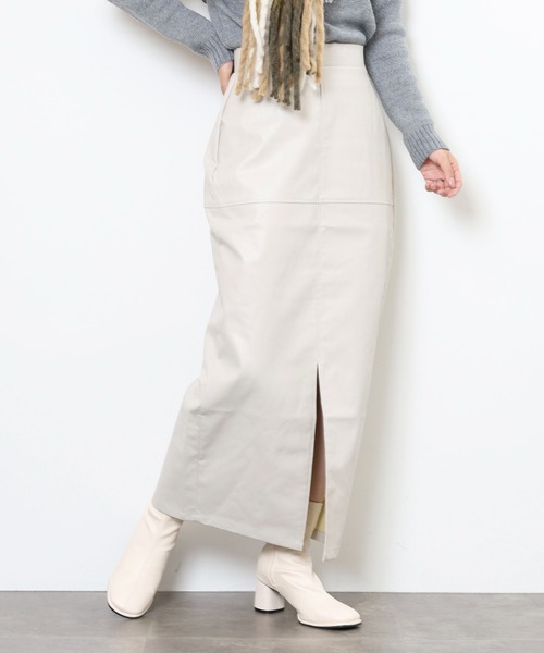 スカート フェイクレザー切替スリットロングスカート | FUNALIVE | 05