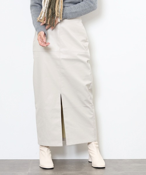 スカート フェイクレザー切替スリットロングスカート | FUNALIVE | 03