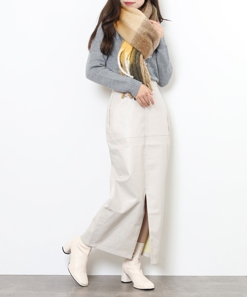 スカート フェイクレザー切替スリットロングスカート | FUNALIVE | 06