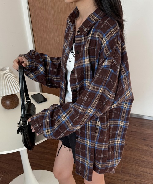 美品 ドゥーズィエムクラス ワイドシャツ ギンガムチェック 襟ワイヤー ネイビー MAISON DE THERESE（メゾン ド テレーズ） ブラウス シャツ ギンガム
