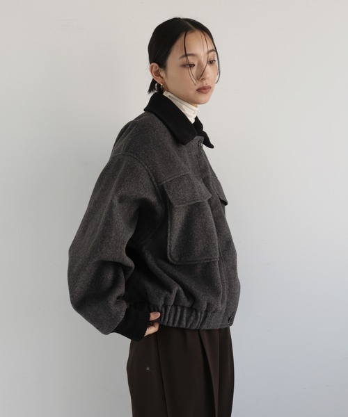 hellam（ヘラム） ブルゾン アウター モッサ切り替えリブショート 