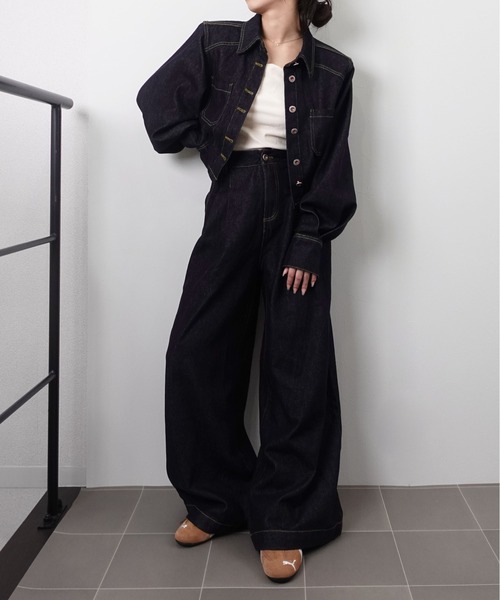 セットアップ 「SETUP」バックデザイン タックワイドデニムセットアップ レディース | unnu | 15