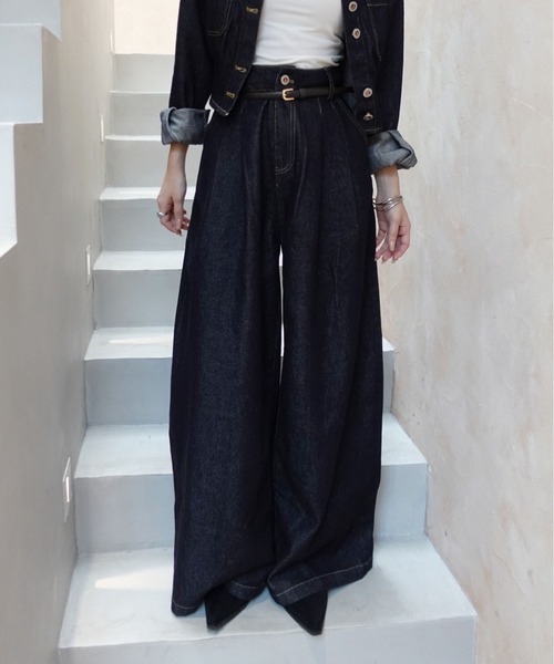 セットアップ 「SETUP」バックデザイン タックワイドデニムセットアップ レディース | unnu | 12