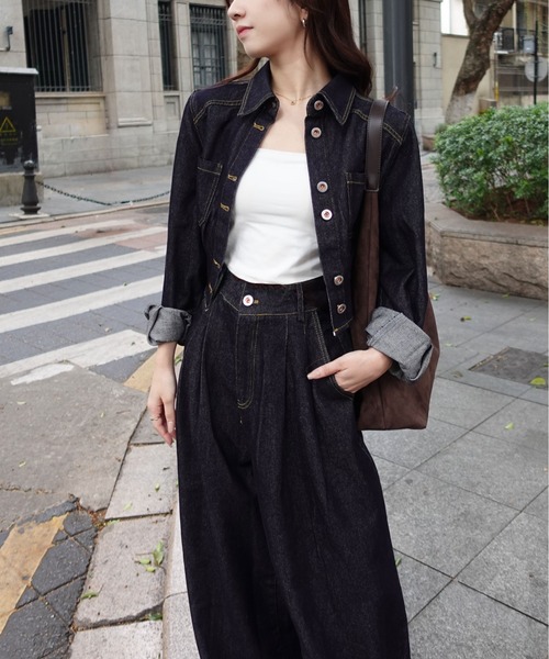 セットアップ 「SETUP」バックデザイン タックワイドデニムセットアップ レディース | unnu | 04