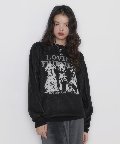 MSGirl ニット セーター アニマルジャガードニット 猫 犬 レディース