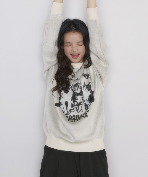 MSGirl ニット セーター アニマルジャガードニット 猫 犬 レディース