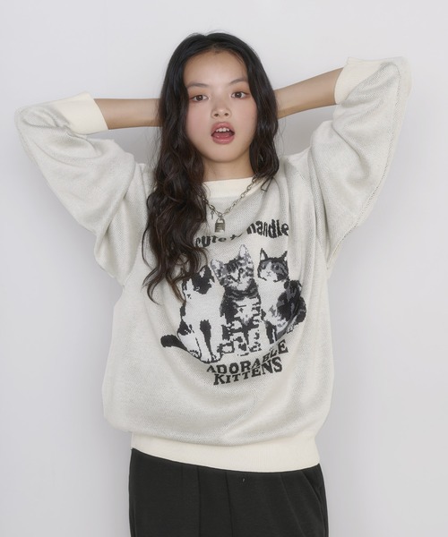 MSGirl ニット セーター アニマルジャガードニット 猫 犬 レディース