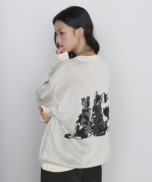 MSGirl ニット セーター アニマルジャガードニット 猫 犬 レディース