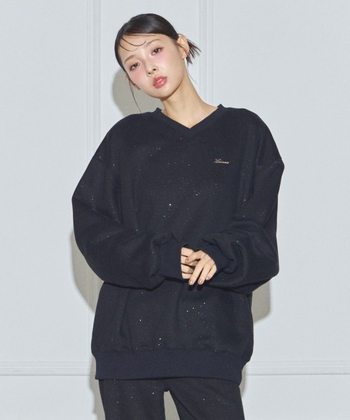 トレーナー スウェット Lame coco v-neck sweatshirt/ラメココVネック