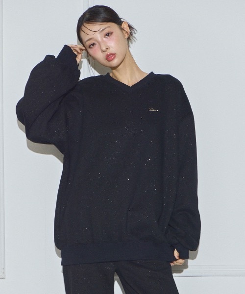 Lallana（ララーナ） トレーナー スウェット Lame coco v-neck