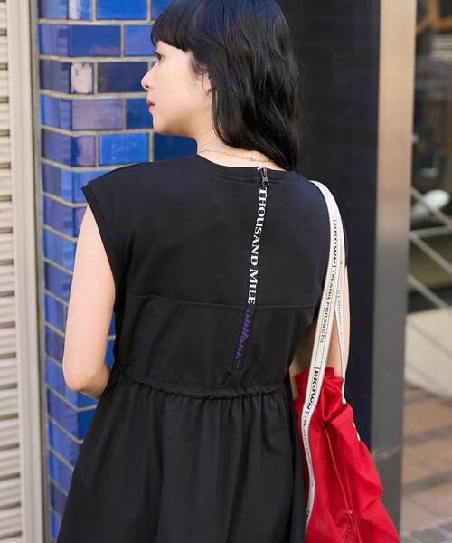 「FREAK'S STORE」 「THOUSAND MILE」ノースリーブワンピース フリ- ブラック レディース_画像6