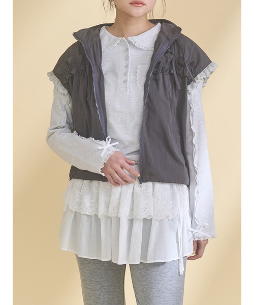 merry jenny（メリージェニー） ベスト ジレ frill nylon jacket