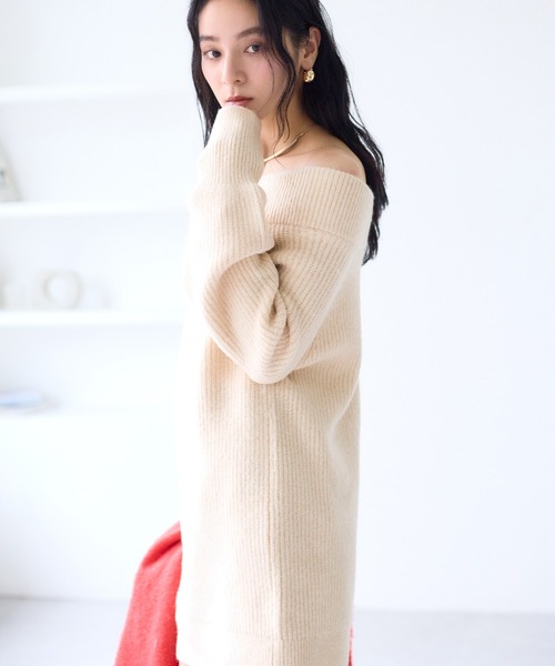 極美品❣️肩リボンがポイント❤️ニットワンピース VIS（ビス） ワンピース 肩リボンミニ丈ニットワンピース/2WAY