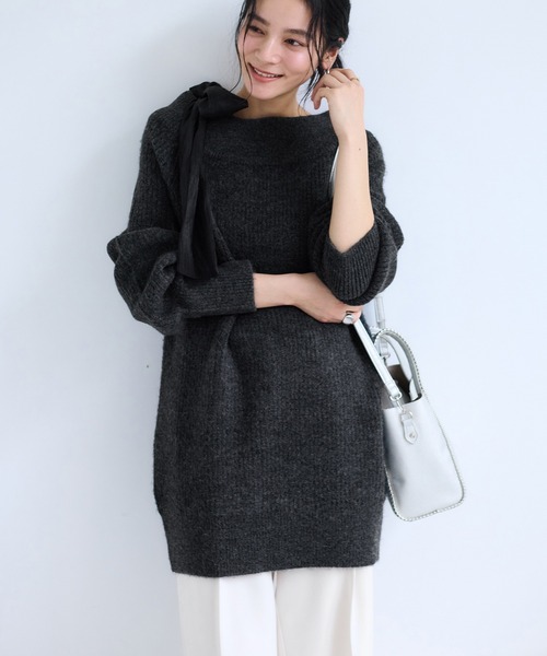 VIS（ビス） ワンピース 肩リボンミニ丈ニットワンピース/2WAY
