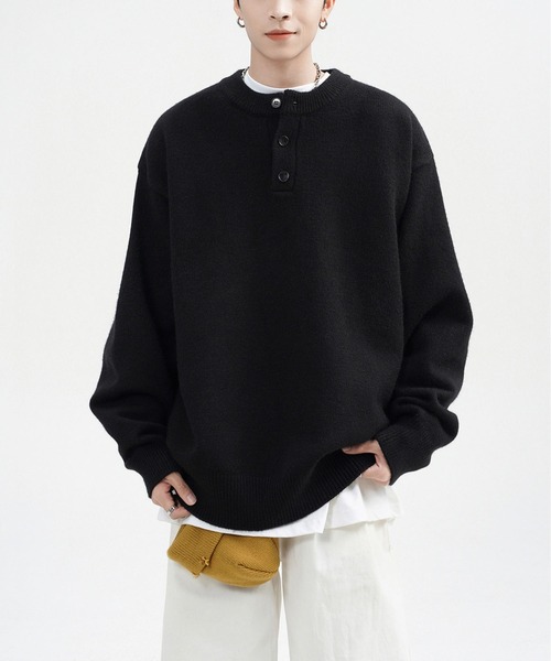 BLANC FICELLE セーター ニット メンズ ニット ヘンリーネック メンズ