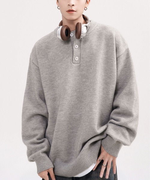BLANC FICELLE セーター ニット メンズ ニット ヘンリーネック メンズ