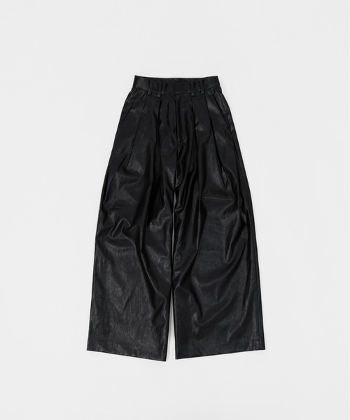 LAPIIS パンツ VEGAN LEATHER EXTRA WIDE 4TUCK TROUSERS メンズ