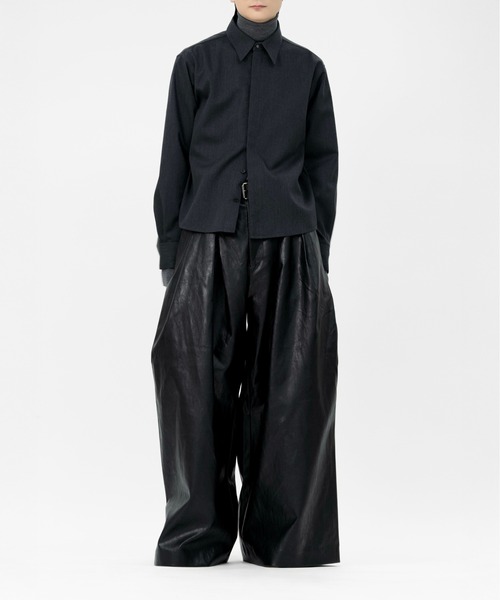 LAPIIS パンツ VEGAN LEATHER EXTRA WIDE 4TUCK TROUSERS メンズ