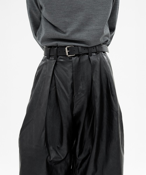 LAPIIS パンツ VEGAN LEATHER EXTRA WIDE 4TUCK TROUSERS メンズ