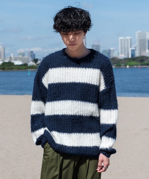 「ONCILY」 長袖ニット LARGE 杢グレー メンズ_画像4