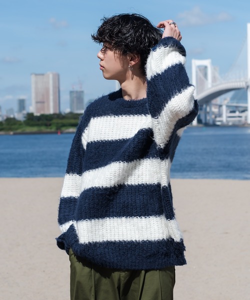 「ONCILY」 長袖ニット LARGE 杢グレー メンズ_画像5