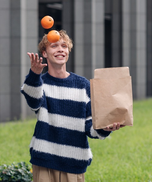 「ONCILY」 長袖ニット LARGE 杢グレー メンズ_画像7