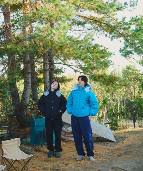 B.Base ネイビー チェック フード付きジャケット BROKEN BASE（ブロークンベース） ダウンジャケット ダウン Check Hood
