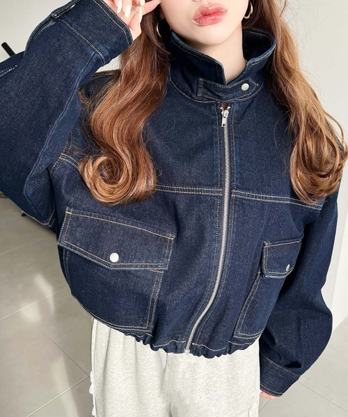 【Glamlips】 ウォッシュド DENIM ブルゾン ジャケット ショート丈 ウォッシュドカラーデニムブルゾン（デニムジャケット） | tk.TAKEO