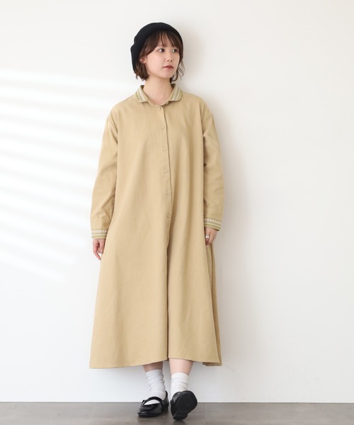 Emago（イマゴ） シャツワンピース つぶつぶ刺繍ワンピース 長袖