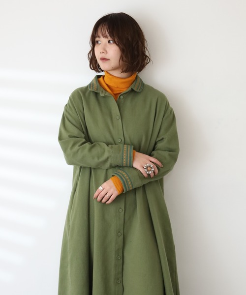 Emago（イマゴ） シャツワンピース つぶつぶ刺繍ワンピース 長袖
